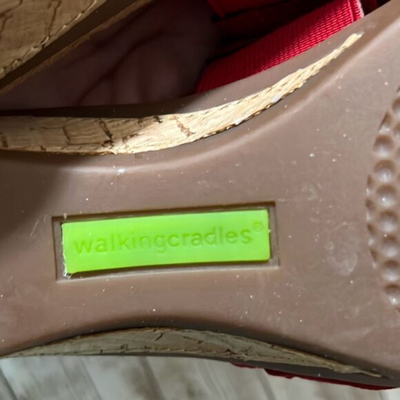 WALKING CRADLES Red Kudos Cork Wedge Heel Sandals Size 6WW Tiny Pillows Insoles - Picture 11 of 16